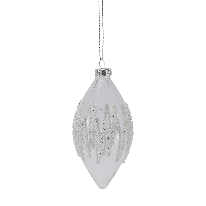 8cm Icicle Beaded Clear Christmas Glass ball Ornament (Single / Set of 3)