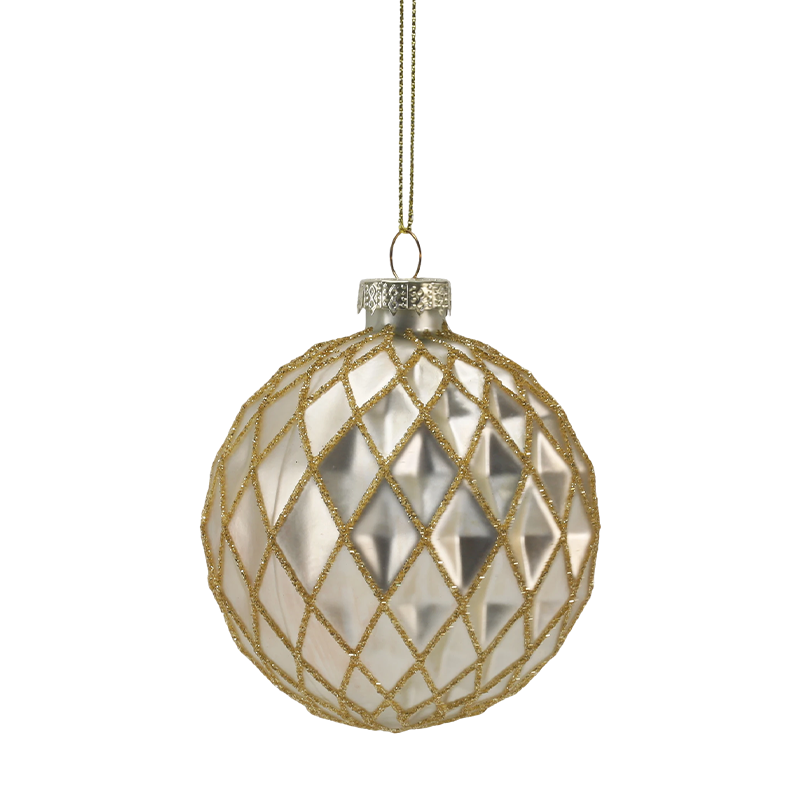 8 cm luxusný zlatý a strieborný vianočný sklenený ornament (jeden kus / sada 3 kusov)
