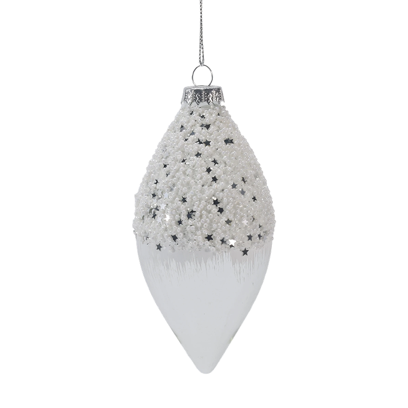 8 cm snehová hviezdnatá biela a strieborná vianočná sklenená guľa Ornament (jedna / sada 3 kusov)
