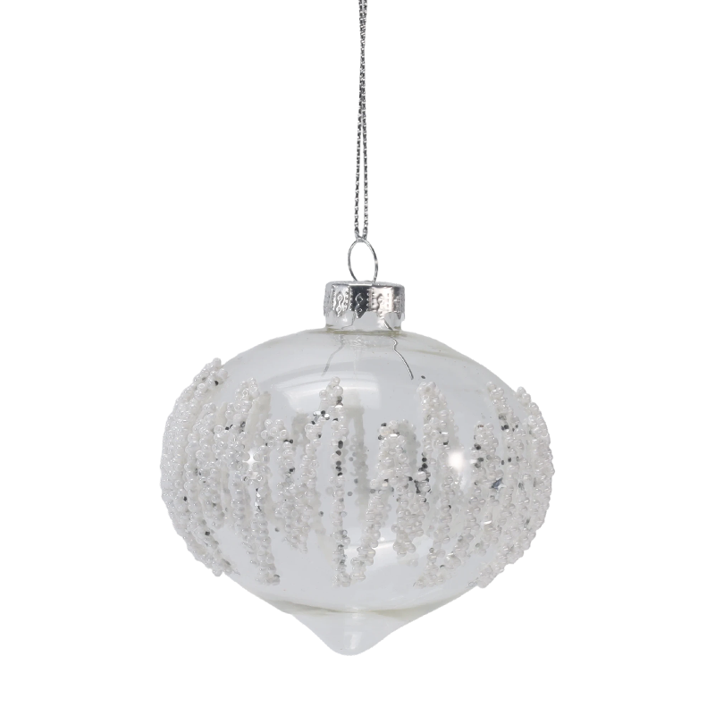 8cm Icicle Beaded Clear Christmas Glass ball Ornament (Single / Set of 3)