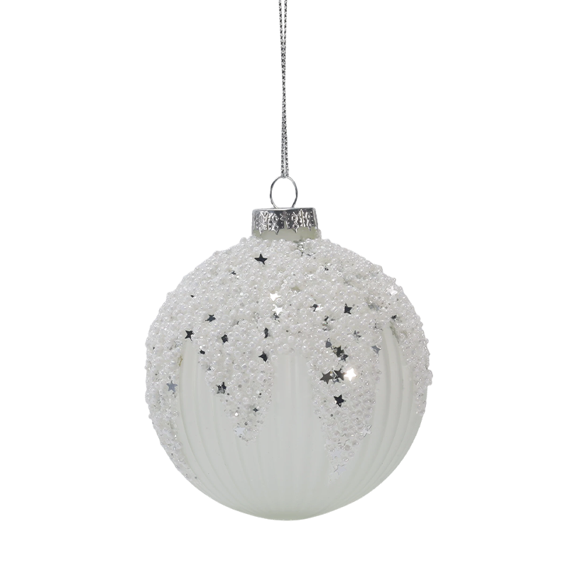 8 cm snehová hviezdnatá biela a strieborná vianočná sklenená guľa Ornament (jedna / sada 3 kusov)