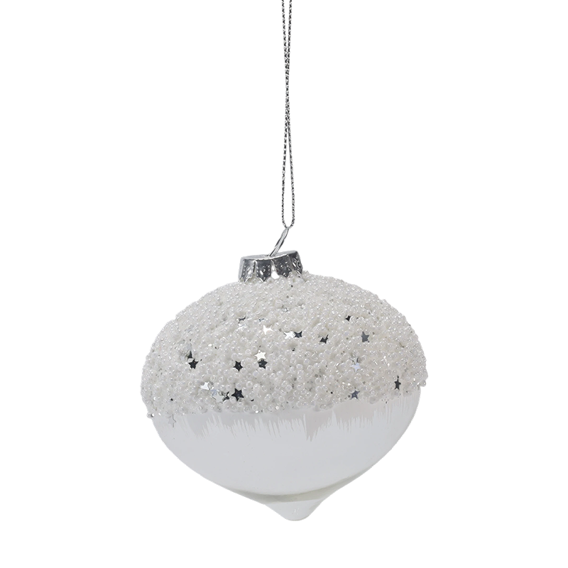 8 cm snehová hviezdnatá biela a strieborná vianočná sklenená guľa Ornament (jedna / sada 3 kusov)