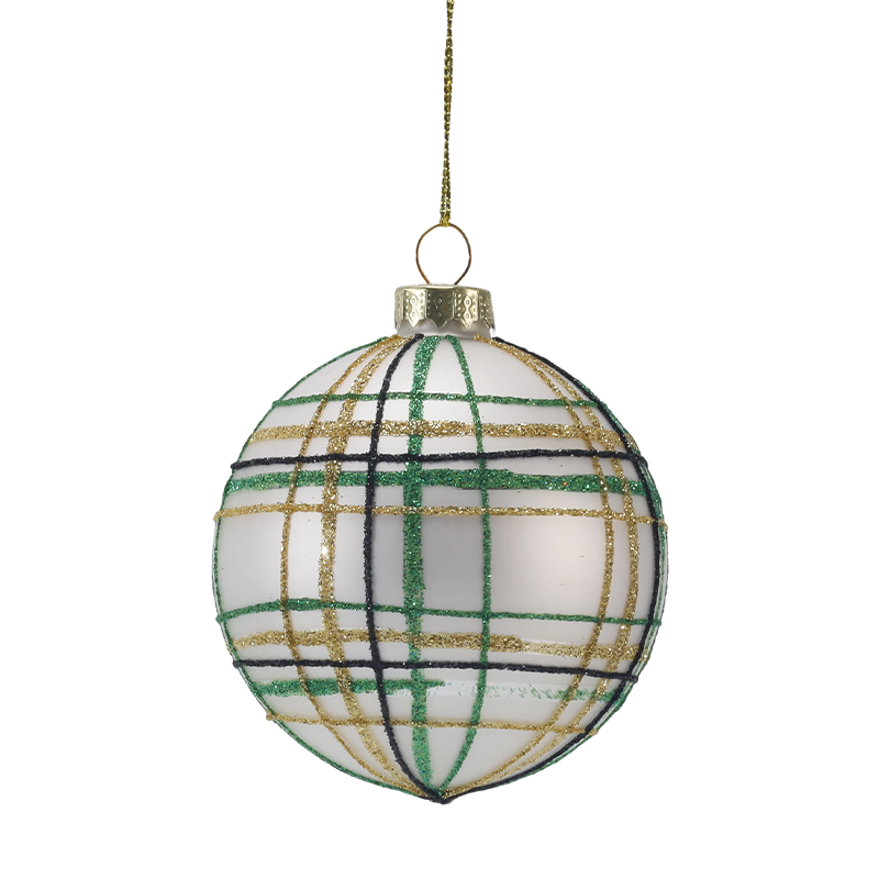 8 cm retro kockovaný a pruhovaný vianočný sklenený guľový ornament (jeden kus / sada 3 kusov)