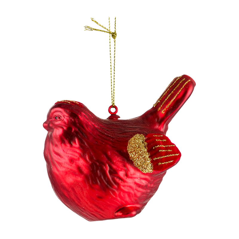 Vianočný sklenený ornament v tvare vtáka z červeného zlata