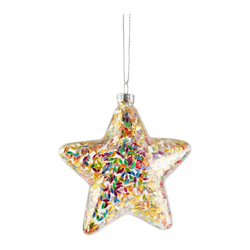 Vianočný sklenený ornament v tvare dúhovej hviezdy
