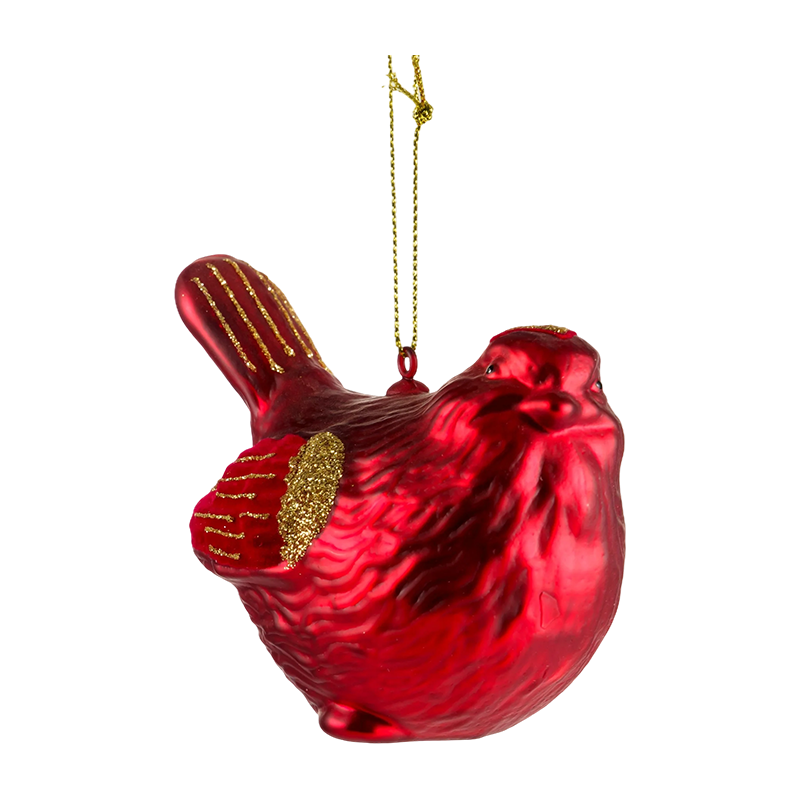 Vianočný sklenený ornament v tvare vtáka z červeného zlata