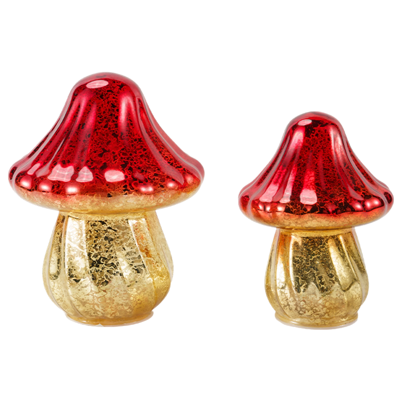Ručne robený prechodový ortuťový sklenený hríbový ornament