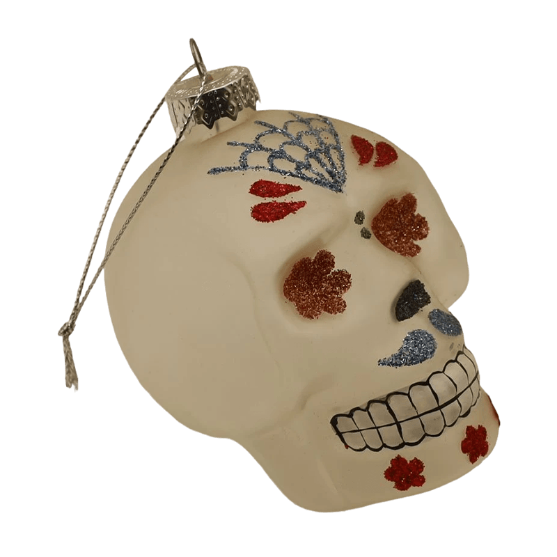 Sada 8 * 9 cm ručne maľovaných halloweenskych sklenených ozdôb na lebku
