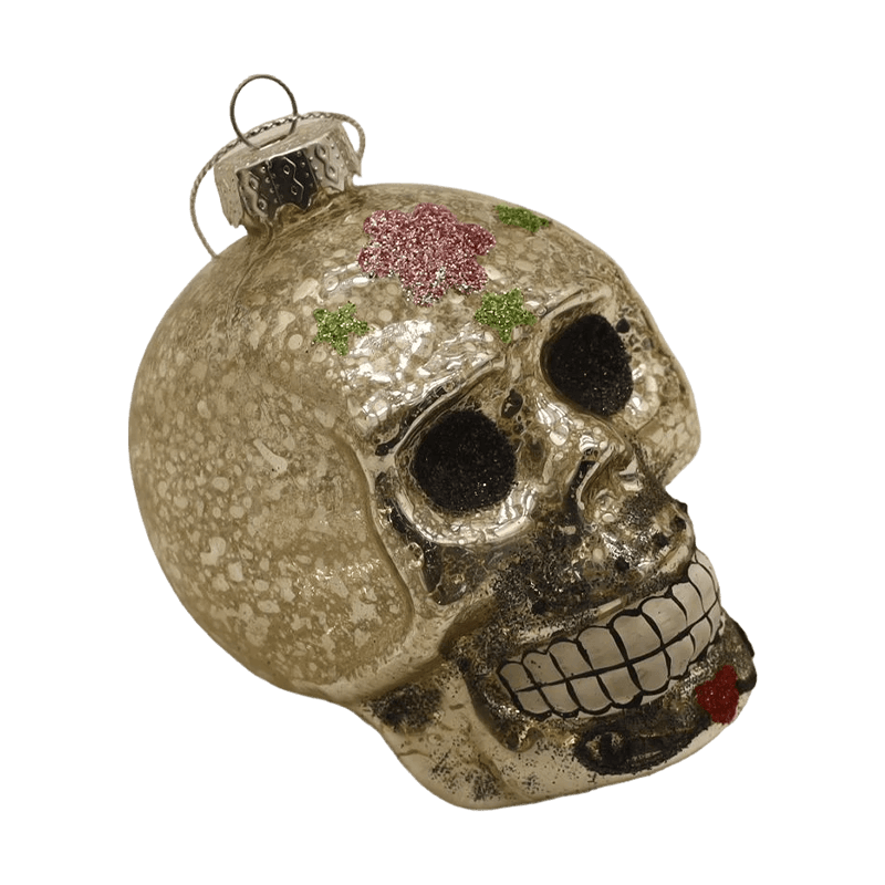 Sada 8 * 9 cm ručne maľovaných halloweenskych sklenených ozdôb na lebku